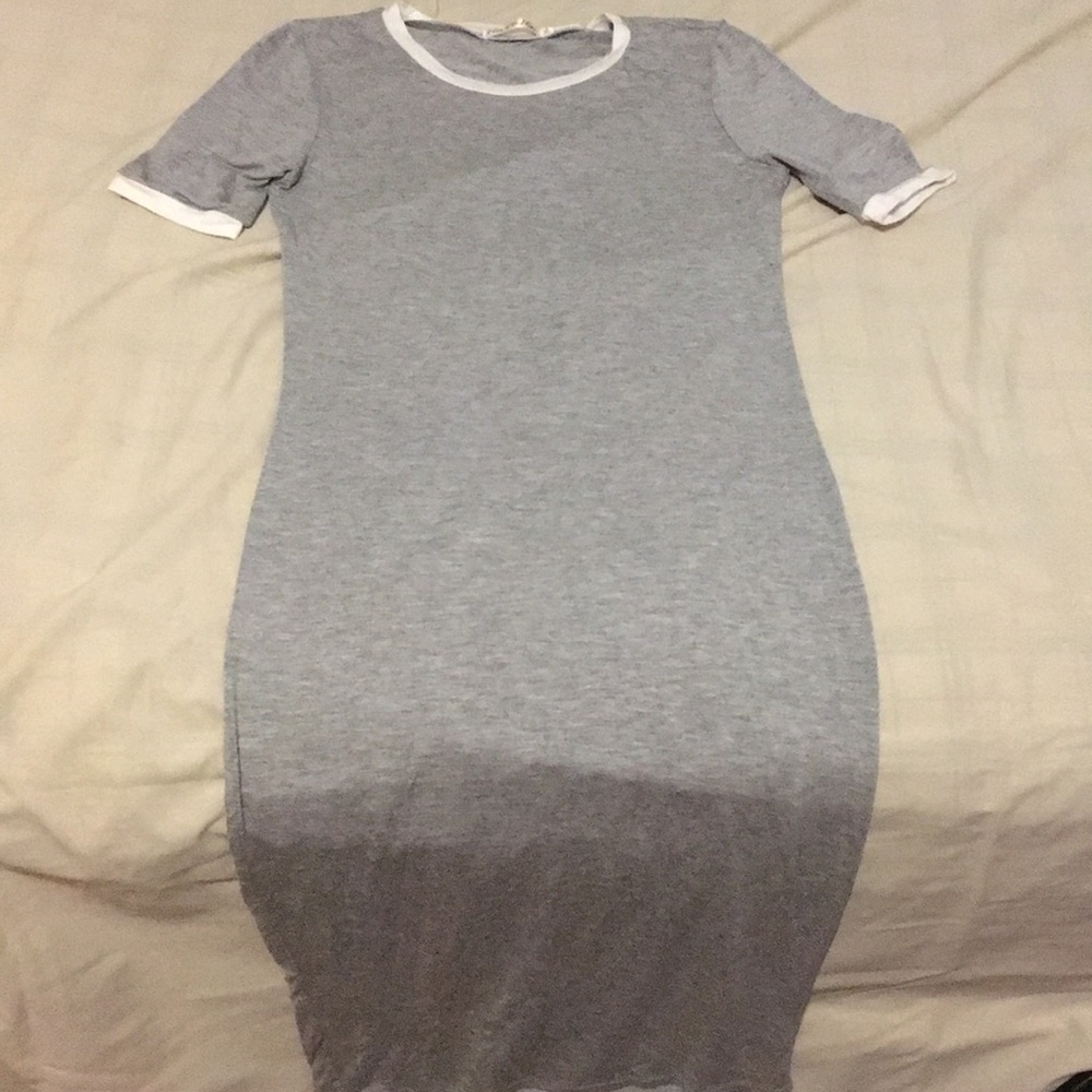 Grey bodycon dress with cute white trim